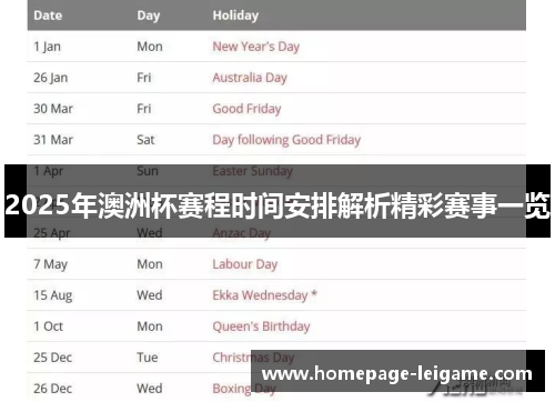 2025年澳洲杯赛程时间安排解析精彩赛事一览