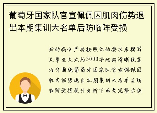 葡萄牙国家队官宣佩佩因肌肉伤势退出本期集训大名单后防临阵受损 葡萄牙国家队官宣佩佩因肌肉伤势退出本期集训大名单后防临阵受损
